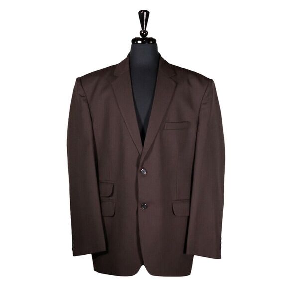 Mens Blazer Brown Striped 100% Wool Dress Formal Jacket Wedding Sport Coat 48R